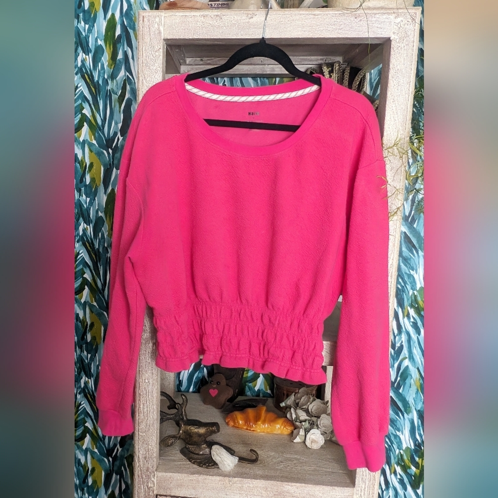 Anthropologie Maeve Hot Pink Smocked Cropped Sweatshirt